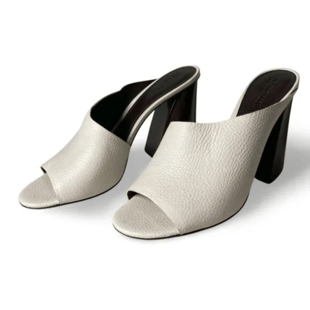 Mercedes Castillo Izar High Asymmetrical Leather Mule Heels in White Size 8